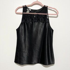 Womens Satin Lace Tank Sz M Black Romantic Goth Dark Coquette Femme Fatale Noir
